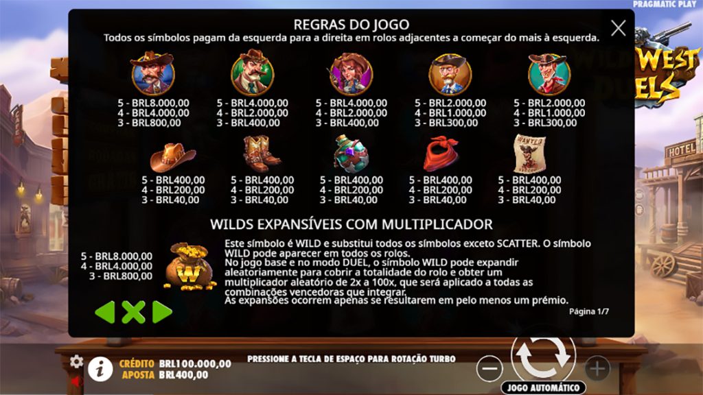 Wild West Duels regras do jogo.